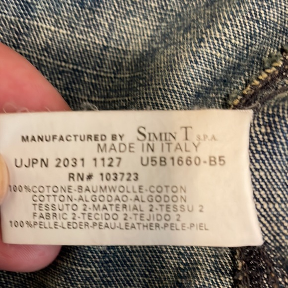 AJ ARMANI JEANS VINTAGE NEVER WORN JEAN JACKET CROPPED WITH LEATHER IN FRONT - Picture 14 of 15